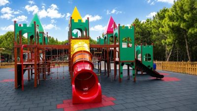 Castle playground with a tube slide — Elysee