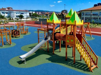 Wooden playground with green towers — Elysee